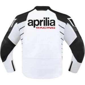 APRILIA MOTORCYCLE RACING WHITE AND BLACK LEATHER JACKET