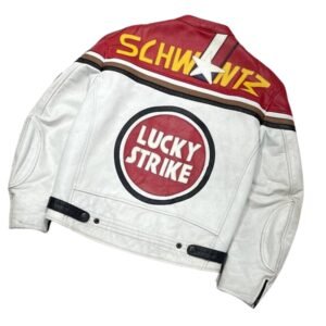 LUCKY STRIKE MOTOR BIKE JACKET IN HALF WHITE