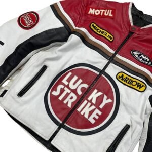 LUCKY STRIKE MOTOR BIKE JACKET IN HALF WHITE