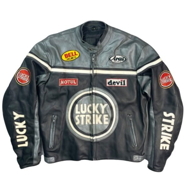 LUCKY STRIKE MOTOR BIKE JACKET IN BLACK