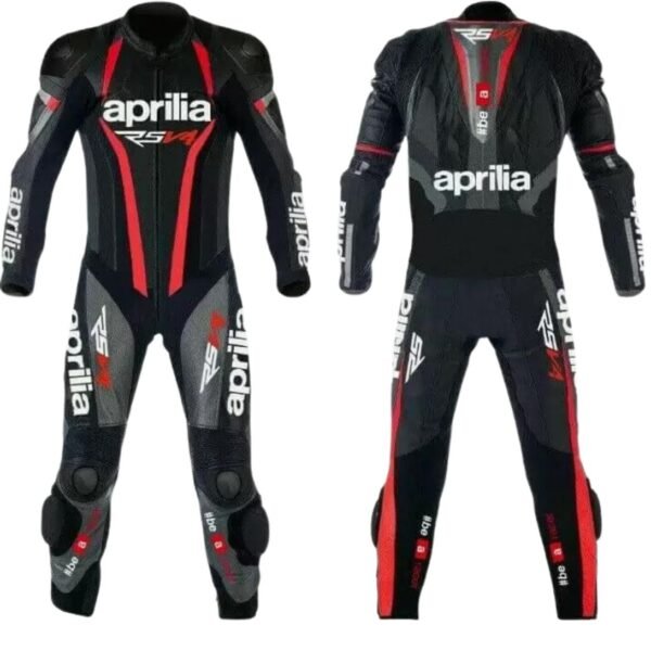 APRILIA RSV4 MOTORCYCLE BLACK LEATHER SUIT