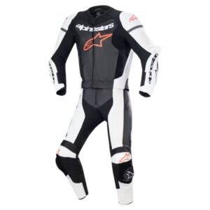 ALPINESTARS GP FORCE LURV 2 PC LEATHER MC LEATHER SUIT BLACK WHITE RED FLUO