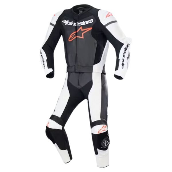 ALPINESTARS GP FORCE LURV 2 PC LEATHER MC LEATHER SUIT BLACK WHITE RED FLUO