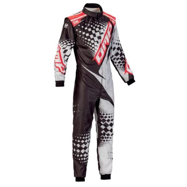 OMP KS 2R KART RACING SUIT IN BLACK, RED AND SILVER