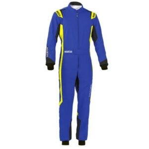 SPARCO THUNDER KART SUIT IN BLUE AND FLURO YELLOW