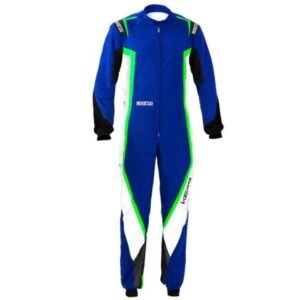 SPARCO KERB KART SUIT IN BLUE WHITE AND FLURO GREEN