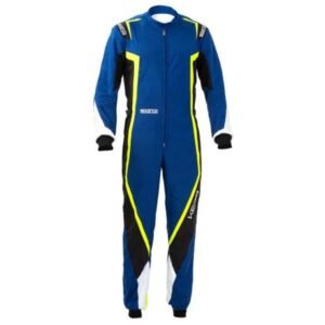 SPARCO KERB KART SUIT IN BLUE, BLACK AND FLURO YELLOW