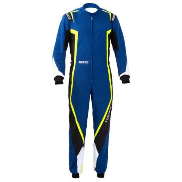 SPARCO KERB KART SUIT IN BLUE, BLACK AND FLURO YELLOW