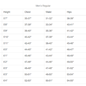 bmw men suit size chart