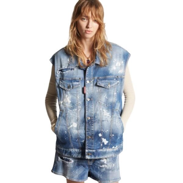 DSQUARED2 MEDIUM ICE SPOTS WASH DENIM OVER VEST - Image 3