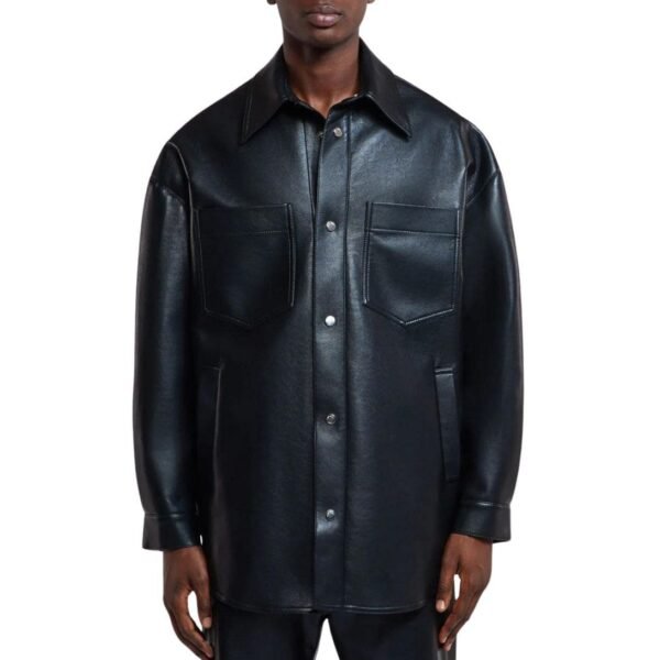 NANUSHKA MARTIN REGENERATED LEATHER OVERSHIRT BLACK - Image 4