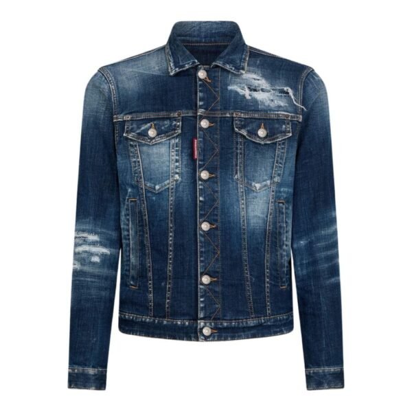 DSQUARED2 DARK RIPPED CAST WASH DENIM DAN JACKET