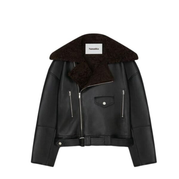 NANUSHKA BERTI REGENERATED LEATHER JACKET BLACK BROWN - Image 2