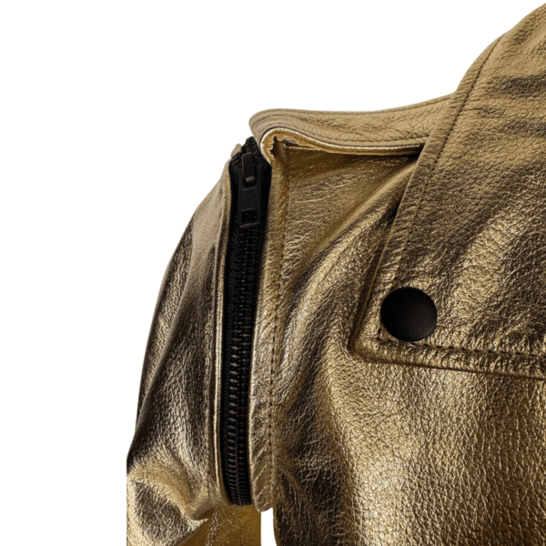 Gold Leather Jacket Women - Image 3