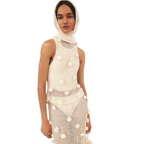 MAGDA BUTRYM CROCHET FLOWER EMBELLISHED TANK TOP IN CREAM - Image 5