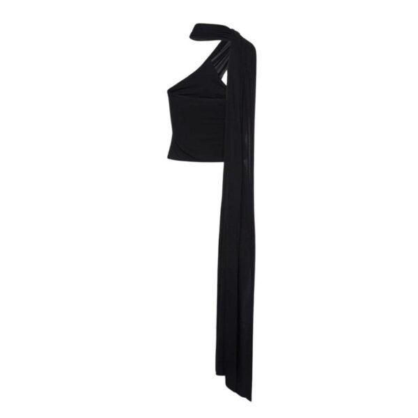 MAGDA BUTRYM JERSEY WRAP NECK TOP IN BLACK - Image 2