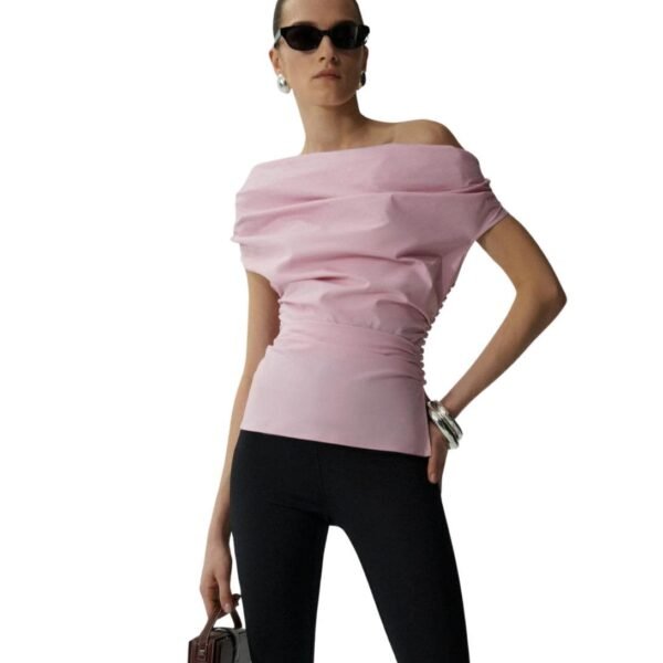 MAGDA BUTRYM OFF SHOULDER DRAPED TOP IN PINK - Image 4