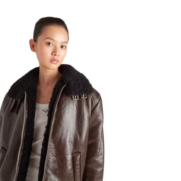 PRADA OVERSIZED SHEARLING JACKET IN COFFEE BLACK - Image 4