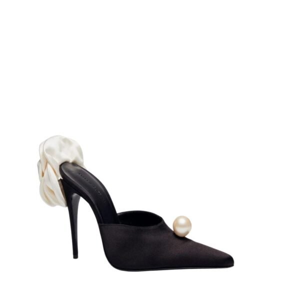 MAGDA BUTRYM POINTED FLOWER MULES IN BLACK SATIN - Image 2