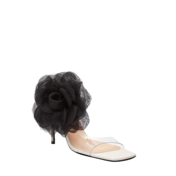 MAGDA BUTRYM ORGANZA FLOWER PVC SANDALS IN CREAM BLACK - Image 3