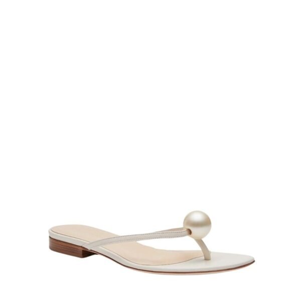 MAGDA BUTRYM FLAT THONG PEARL SANDALS IN CREAM LEATHER - Image 3