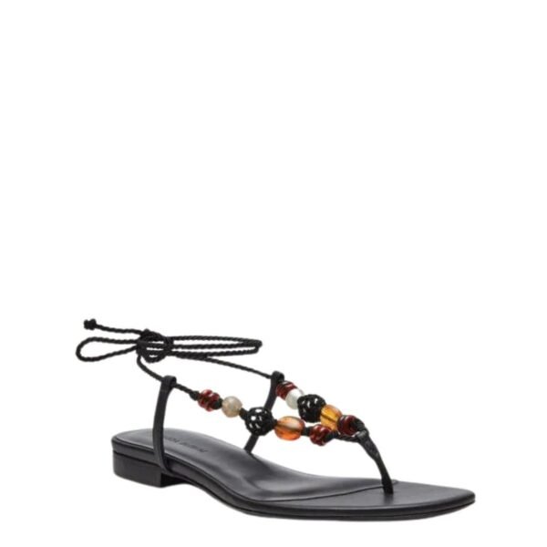 MAGDA BUTRYM WRAP AROUND FLAT CROCHET BEADS SANDALS IN BLACK