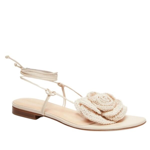 MAGDA BUTRYM WRAP AROUND FLAT FLOWER SANDALS IN CREAM CROCHET - Image 3