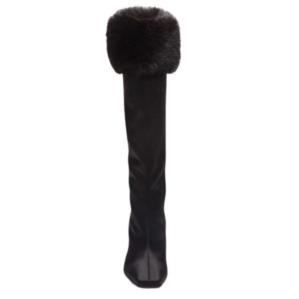 MAGDA BUTRYM TALL FAUX FUR SOCK BOOTS IN BLACK SATIN - Image 3