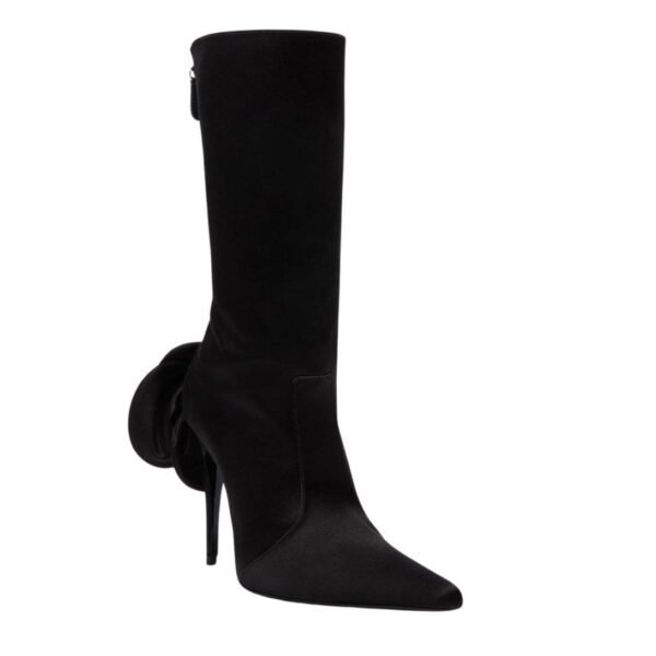 MAGDA BUTRYM SHARP POINTED CALF BOOTS IN BLACK SATIN - Image 3