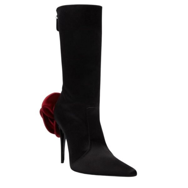 MAGDA BUTRYM RED FLOWER SHARP POINTED CALF BOOTS IN SATIN - Image 3