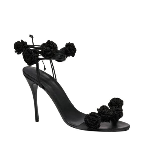 MAGDA BUTRYM MINI ROSE CROCHET FLOWER SANDALS IN BLACK - Image 3