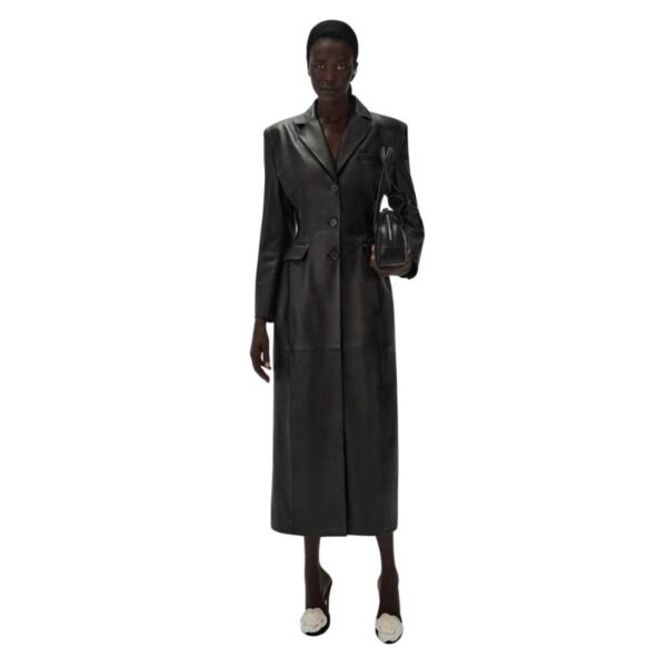 MAGDA BUTRYM LEATHER HOURGLASS COAT IN BLACK - Image 4