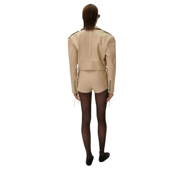 MAGDA BUTRYM CROPPED LEATHER BIKER JACKET IN BEIGE - Image 5