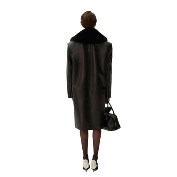 MAGDA BUTRYM OVERSIZED CLASSIC MIDI COAT IN BLACK LEATHER WITH FAUX FUR - Image 5