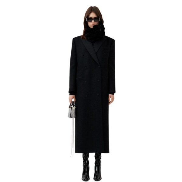 MAGDA BUTRYM LONG CLASSIC WOOL COAT IN BLACK - Image 4