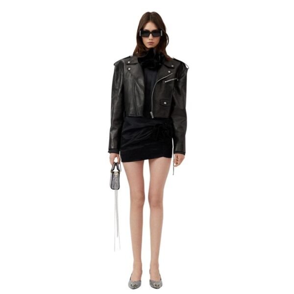 MAGDA BUTRYM CROPPED BIKER JACKET IN BLACK LEATHER - Image 4