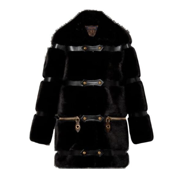 LOUIS VUITTON LEATHER STRIP BLACK MINK COAT