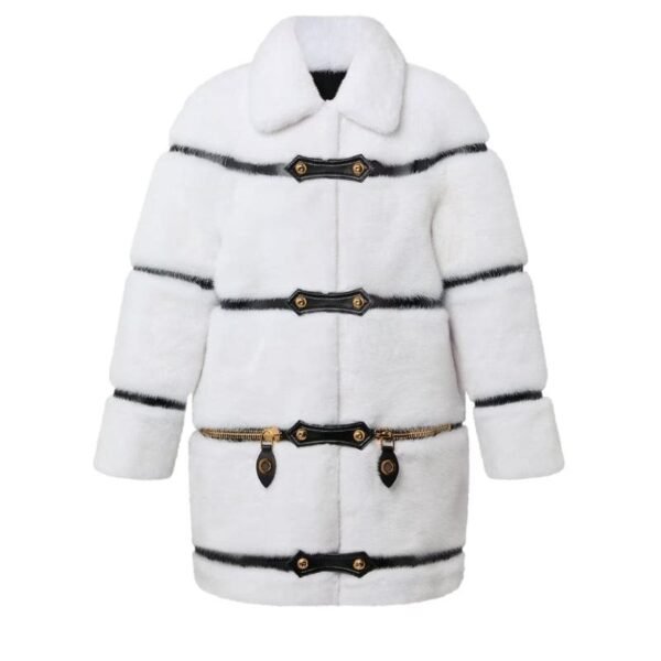 LOUIS VUITTON LEATHER STRIP WHITE MINK COAT