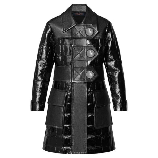 LOUIS VUITTON MIXED LEATHER STUD BUTTON COAT