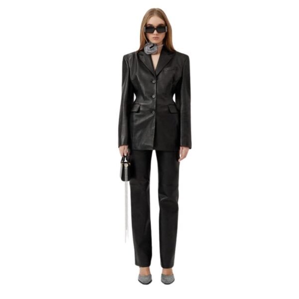 MAGDA BUTRYM LEATHER HOURGLASS BLAZER IN BLACK - Image 4