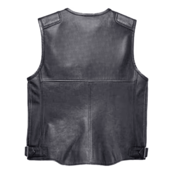 Genuine Leather Black Biker HD Vest - Image 2