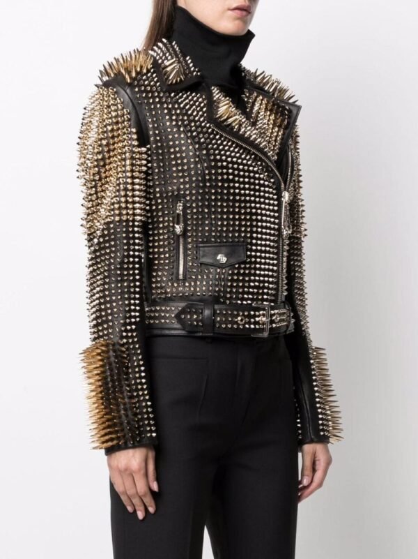 Long Studs Leather Jacket, Rock style