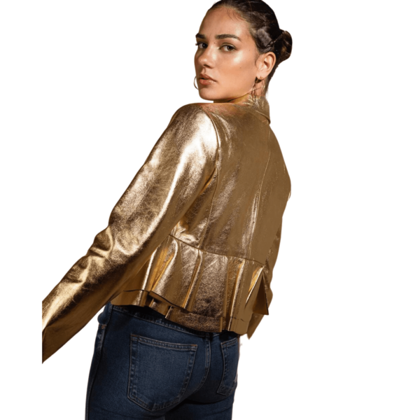 Gold Leather Jacket Women - Image 2