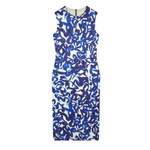 DRIES VAN NOTEN PRINTED SHIFT DRESS BLUE