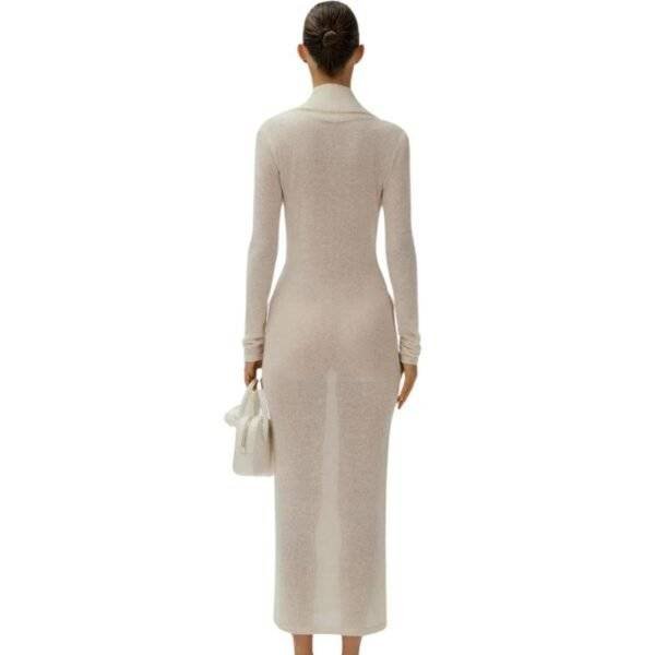 MAGDA BUTRYM BOUCLE KNIT COWL NECK DRESS IN CREAM - Image 4