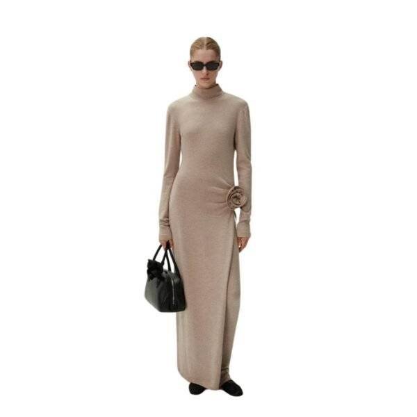 MAGDA BUTRYM HIGH NECK KNIT MAXI DRESS IN BEIGE - Image 3