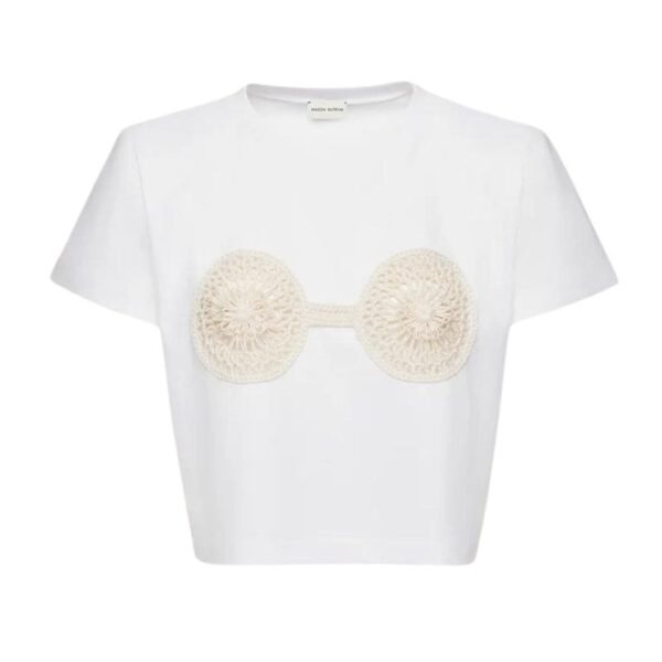 MAGDA BUTRYM CROCHET BRA T SHIRT IN WHITE