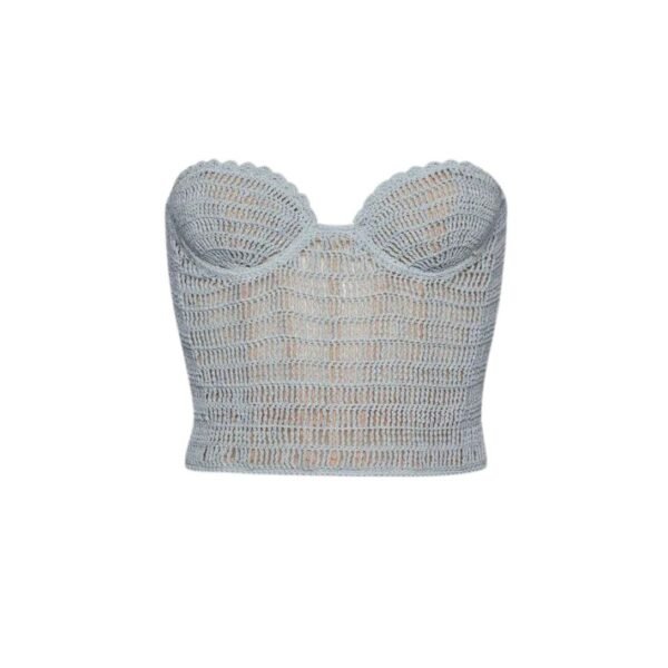 MAGDA BUTRYM CROCHET BUSTIER TOP IN LIGHT BLUE