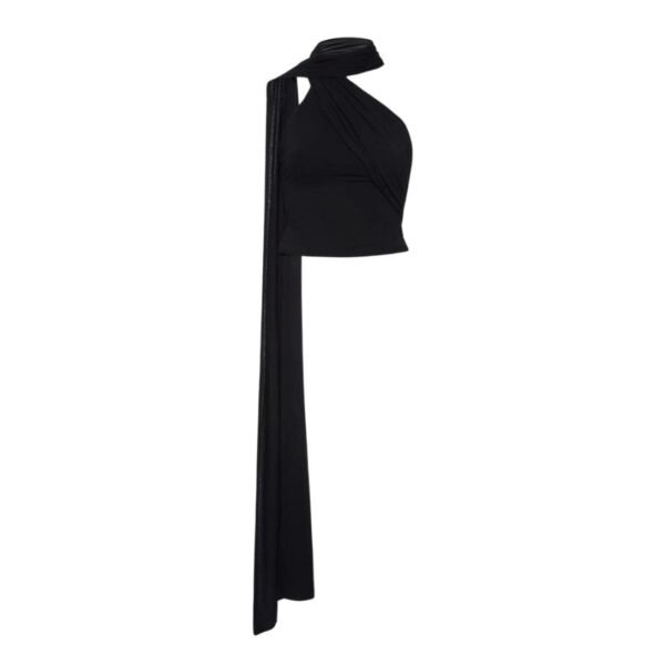 MAGDA BUTRYM JERSEY WRAP NECK TOP IN BLACK