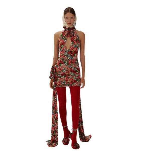 MAGDA BUTRYM KEYHOLE HALTER TOP IN RED FLORAL PRINT - Image 3